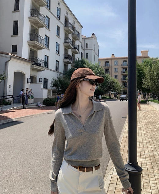 老钱风Polo领慵懒休闲V领针织衫春天的标配 商品图7