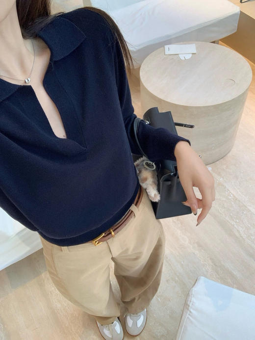 老钱风Polo领慵懒休闲V领针织衫春天的标配 商品图12
