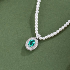 子佩集【碧落凝霜】银S925珍珠惜王妃项链【ZZXL031】2.8mm珠绿椭圆2601