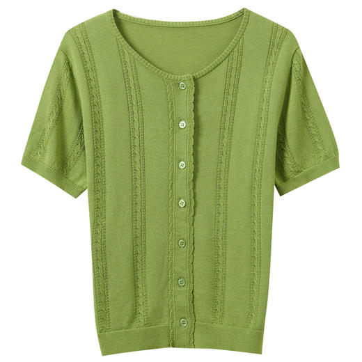 【莱赛尔】三彩2026夏季新款圆领针织衫短袖毛衫开衫简约S 商品图4