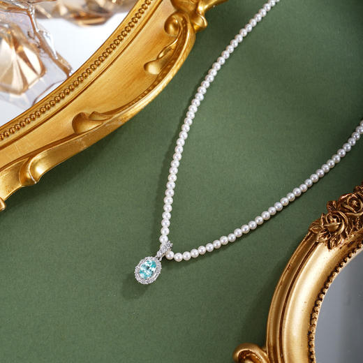 子佩集【蓝调情书】银S925珍珠惜王妃项链【ZZXL022】2.8mm珠蓝椭圆2601 商品图0
