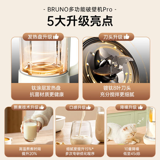 【创新自动投豆】BRUNO多功能破壁机Pro BZK-PBJ12B02-IV 镀钛发热盘+刀片 提升细腻度 45分贝轻静 13大功能 自清洗洪干 容量1.2L 商品图3