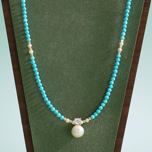 子佩集【福华如海】银S925珍珠惜王妃项链【ZZXL002】3mm蓝珠9mm大珠绿松石2601 商品图1