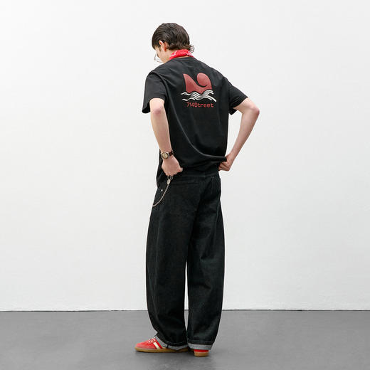 714street夏季马形LOGO短袖上衣 美式复古纯棉印花口袋情侣T恤男 商品图4