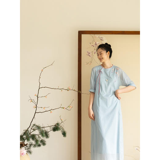 牧衣游原创 手工刺绣100支纯棉连衣裙女气质新中式改良旗袍 予花 商品图3