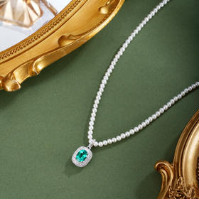 子佩集【岁月新生】银S925珍珠惜王妃项链【ZZXL033】2.8mm珠绿椭圆方块2601