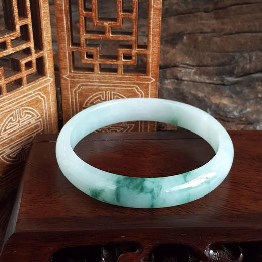 【天然正品】A货翡翠天然细腻飘蓝花糯种56.5号翡翠手镯030425AH65 商品图2