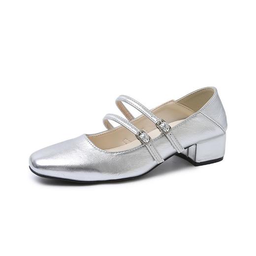 【新贵玛丽珍】2026银色浅口粗跟单鞋女春秋新款韩版法式气质仙女风温柔通勤粗跟玛丽珍鞋 商品图4