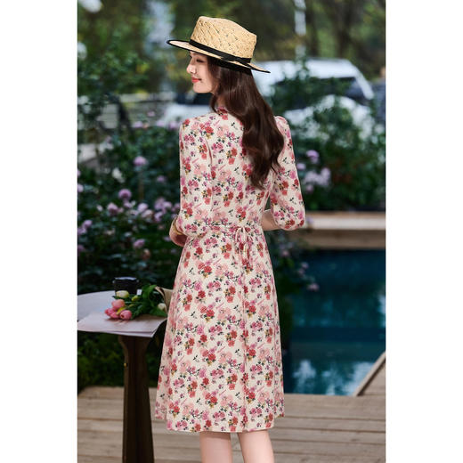 【桑蚕丝印花裙】2026春季新款时尚减龄泡泡袖A字连衣裙 商品图3