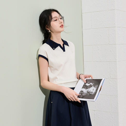 【莱赛尔】三彩2026夏季新款撞色翻领针织衫短袖毛衫套头S 商品图3