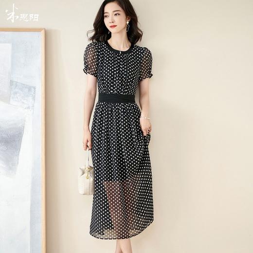 米思阳新款复古优雅波点雪纺裙中长款收腰显瘦连衣裙5M21BL1249 商品图0