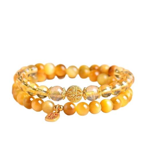 六鑫珠宝 天然金虎眼金发晶多圈黄水晶叠戴手串   商品图4