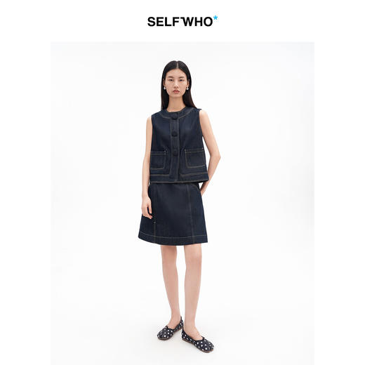 SELFWHO棉天丝混纺复古原牛风牛仔马甲背心女2026夏新款短款马夹 商品图1