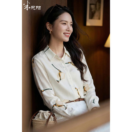 100%桑蚕丝亲肤柔软衬衣 米思阳2026春季优雅印花衬衫女3997 商品图0