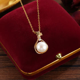 子佩集【聚宝福袋】银S925珍珠惜王妃套链【P1889】8.8mm珠镀金福袋水滴2601