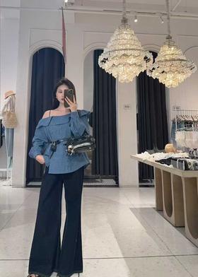 【门店同款】ENJOY秋季“浮光织影”露肩格子上衣 164900030