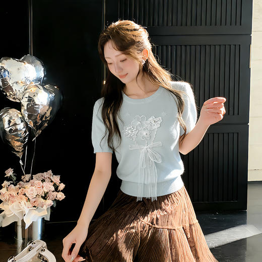 张心子【花与爱丽丝】圆领立体花蕾丝减龄软糯针织衫上衣 U2603041 商品图2