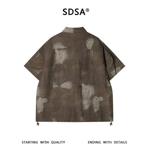 SDSA男装2026新款轻奢美式复古扎染短袖衬衫下半松紧设计休闲上衣 商品图4