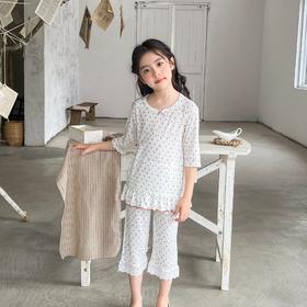 其其宝宝儿童睡衣夏季女童七分袖套装宝宝天丝透气空调服中小童花边家居服80-160★娃娃优选