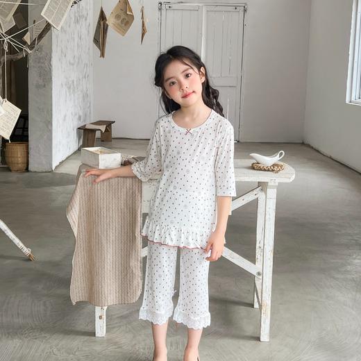 其其宝宝儿童睡衣夏季女童七分袖套装宝宝天丝透气空调服中小童花边家居服80-160★娃娃优选 商品图0