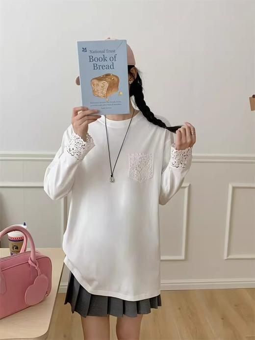 温柔到骨子里的拼接蕾丝法式白T 商品图2
