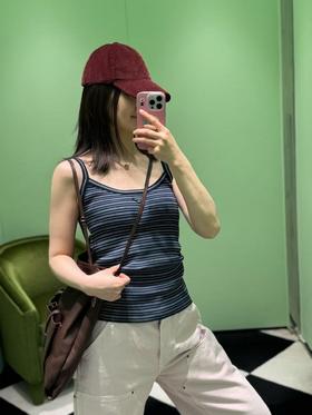 普拉达 26Ss春夏新款 蓝黑细条纹针织吊带小背心（MM）