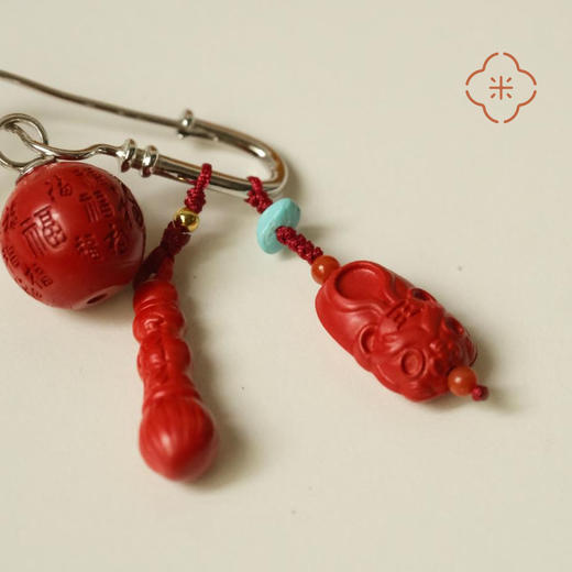 米马饰物 正宗朱砂银镀金胸针别针 把平安福气随身携带 商品图2