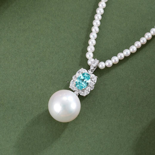 子佩集【温润之境】银S925珍珠惜王妃项链【ZZXL036】2.8mm小珠12mm大珠蓝椭圆方块2601 商品图1