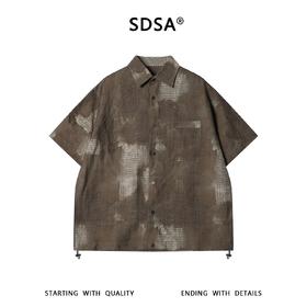 SDSA男装2026新款轻奢美式复古扎染短袖衬衫下半松紧设计休闲上衣