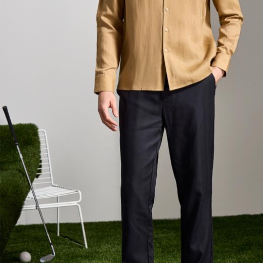 安东尼奥A&N 【棉+亚麻】春季新款男士长袖衬衫商务纯色亲肤老钱风通勤衬衣7243149 商品图6