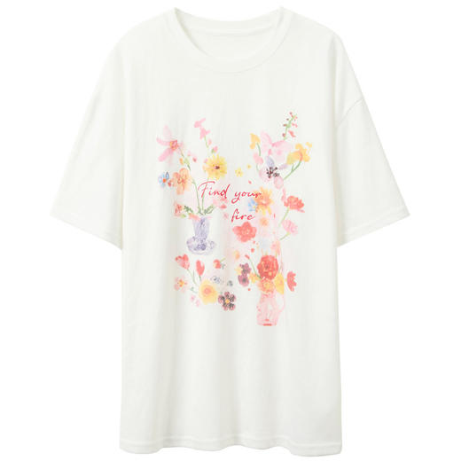 三彩2026夏季新款圆领印花T恤落肩袖宽松上衣套头休闲S 商品图4