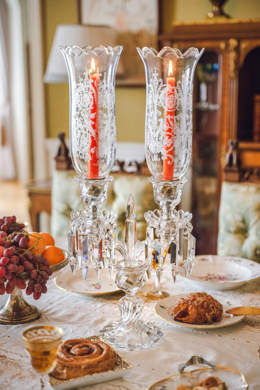 独角鹿西洋古董20世纪法国著名水晶工坊巴卡拉出品Bamboo竹纹款两枝头烛台一对 商品图2