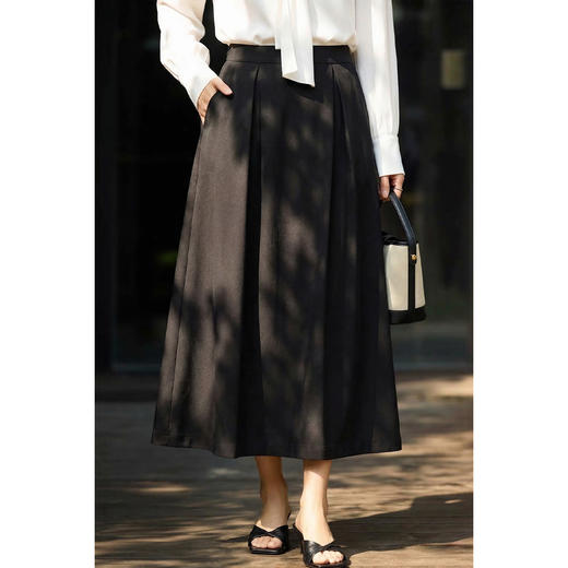 米思阳2026春新款优雅压褶大摆裙伞裙通勤百搭高腰半身裙女4334 商品图3