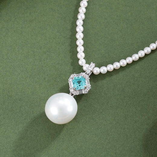 子佩集【深海之梦】银S925珍珠惜王妃项链【ZZXL034】2.8mm小珠12mm大珠蓝方块2601 商品图1