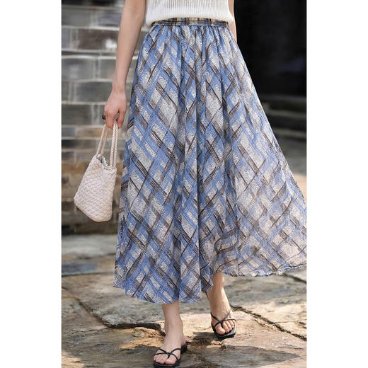 米思阳2026春季复古优雅高腰格纹半身裙显瘦减龄中长款半裙女4044 商品图3