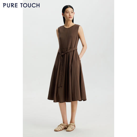 PURE TOUCH女装26春夏新款圆领无袖连衣裙系带收腰中长款过膝长裙 商品图3