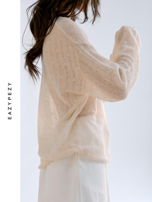 云雾·牦牛绒羊毛镂空长袖针织罩衫 商品图1