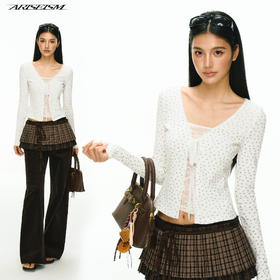 Ariseism 美式复古波点假两件长袖T恤女春季新款上衣