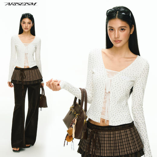 Ariseism 美式复古波点假两件长袖T恤女春季新款上衣 商品图0