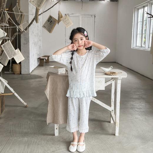 其其宝宝儿童睡衣夏季女童七分袖套装宝宝天丝透气空调服中小童花边家居服80-160★娃娃优选 商品图1
