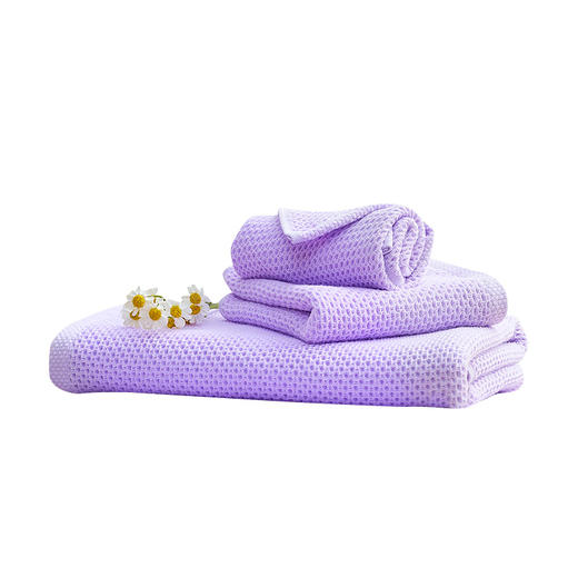 富安娜 清韵系列素色纯棉蜂窝毛方浴三件套(紫) 6916517483547 商品图0