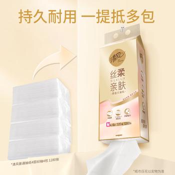 清风抽纸悬挂式 丝柔挂抽4层320抽*4提 挂抽纸巾抽纸擦手纸整箱卫生纸 /家庭清洁/纸品 /清洁纸品 /抽纸 商品图5