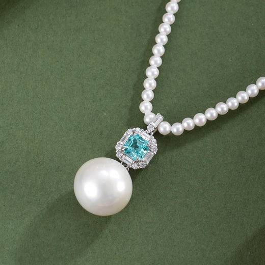 子佩集【澄心见性】银S925珍珠惜王妃项链【ZZXL038】2.8mm小珠12mm大珠蓝方块2601 商品图1