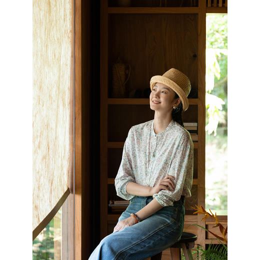 牧衣游原创 80支印花纯棉衬衫女新款柔软亲肤文艺碎花上衣 彩云间 商品图1