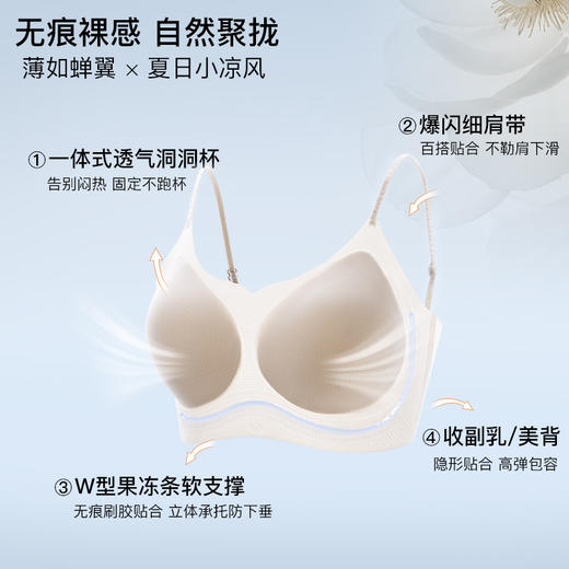 官网299~U家爆闪细肩带无痕文胸透气冰丝U型美背内衣隐形软支撑收副乳防下垂 商品图0