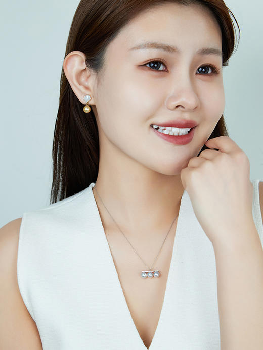 【挚友限定】平衡木-18k金真多麻色珍珠钻石项链 6.5-7mm 商品图3