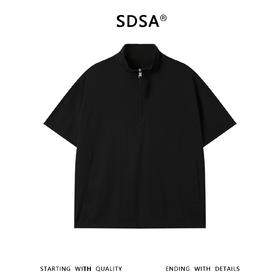 SDSA男装2026新款轻奢韩版半拉链立领短袖T恤百搭下摆松紧设计