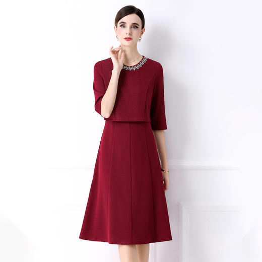 「高货deo」全新升级【铂金会员477/天猫639/差价162】(94812)洛诗琳手工钉珠假两件装连衣裙女2026气质优雅通勤收腰裙 商品图2