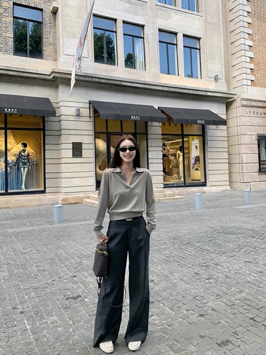 老钱风Polo领慵懒休闲V领针织衫春天的标配 商品图8