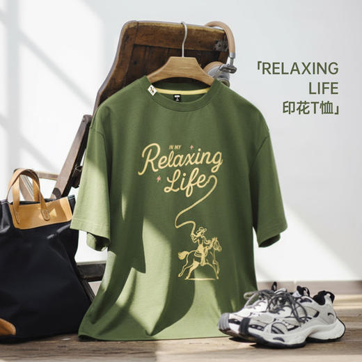 马登美式复古墨绿色圆领纯棉宽松版落肩袖印花短袖T恤上衣女士夏 商品图0